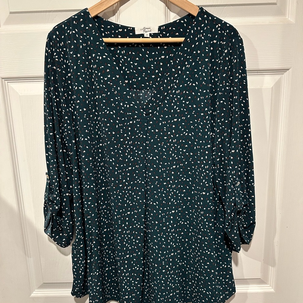 Beacon Blue and White Flutter Sleeve Blouse